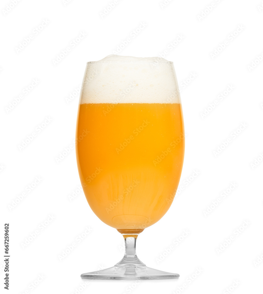 Glass of light beer with foam isolated on white background Glass of light beer with foam isolated on white background