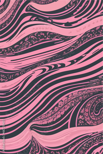 Seamless Waves in Pink and Black, Flat Vector 2D Style