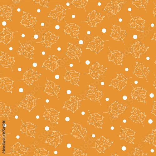 Hand-drawn seamless pattern with white leaves. Autumn design for fabric, templates, wallpaper, cards.