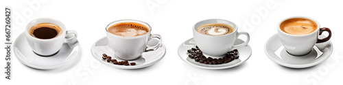 Set of white coffee cups isolated on transparent background. Generative AI