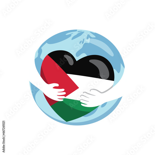 Free Palestine Design. Stand with palestine. No War with love hands illustration
