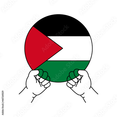 Free Palestine Design. Stand with palestine. No War with hand holding flag illustration