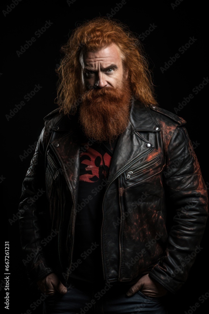 portrait of a person with lush red hair, wearing leather jacket, ai tools generated image portrait of a person with lush red hair, wearing leather jacket, ai tools generated image