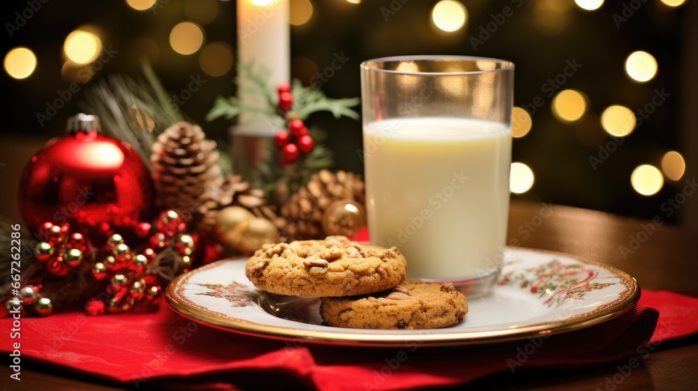 Glass of milk with cookies for Santa Claus. Magic Merry Xmas or New Year 2024 background. . Glass of milk with cookies for Santa Claus. Magic Merry Xmas or New Year 2024 background. .