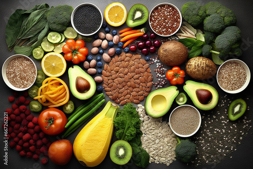Vegan food. Vegetarian eating. Superfood.Healthy food. Healthy eating background. Fruit, vegetable, berry.
