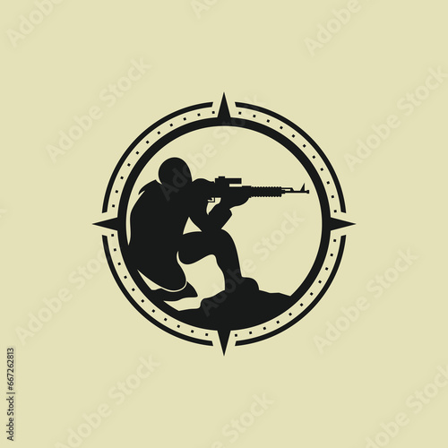 Silhouette soldier logo design vector