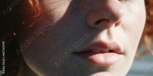 extreme close up of woman*s face in daylight