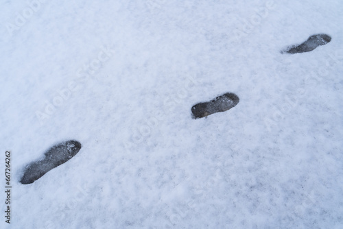 Footprints in the white snow