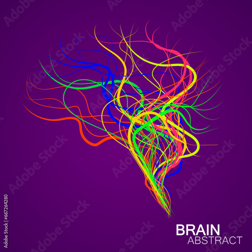 Abstract сreative brain with paint chaotic lines isolated on white background. Vector illustration
