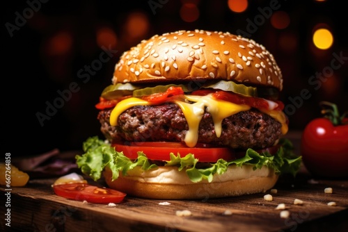 Classic American Cheeseburger with Juicy Patty and Fresh Toppings