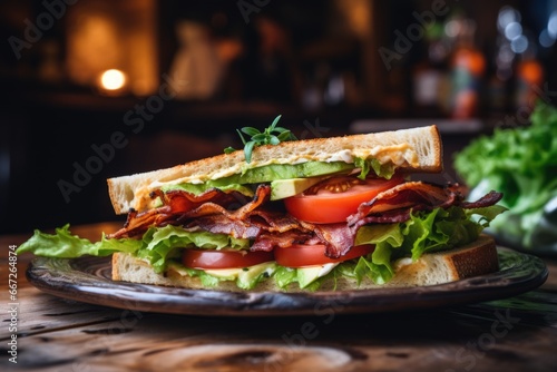 Classic BLT Sandwich with Fresh Lettuce  Tomato  and Crispy Bacon on Toasted Bread