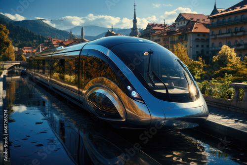 A high-speed magnetic levitation train, transforming urban transportation and reducing congestion. Generative Ai. © Sebastian
