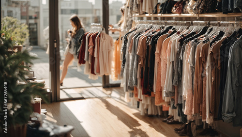 A young and stylish woman spends the day shopping, visiting modern stores and choosing fashionable outfits for her wardrobe. A modern lady with delicate taste spends her day in boutiques
