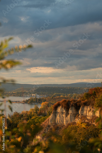 Autumn forest by the lake Balaton during sunset