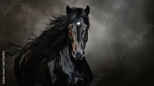 Portrait of a black horse representing the spirit of the wild.