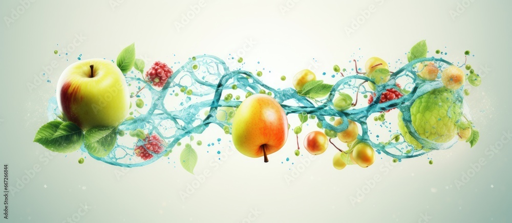 DNA strand used as symbol in Artificial Intelligence illustration of GMO food and crops