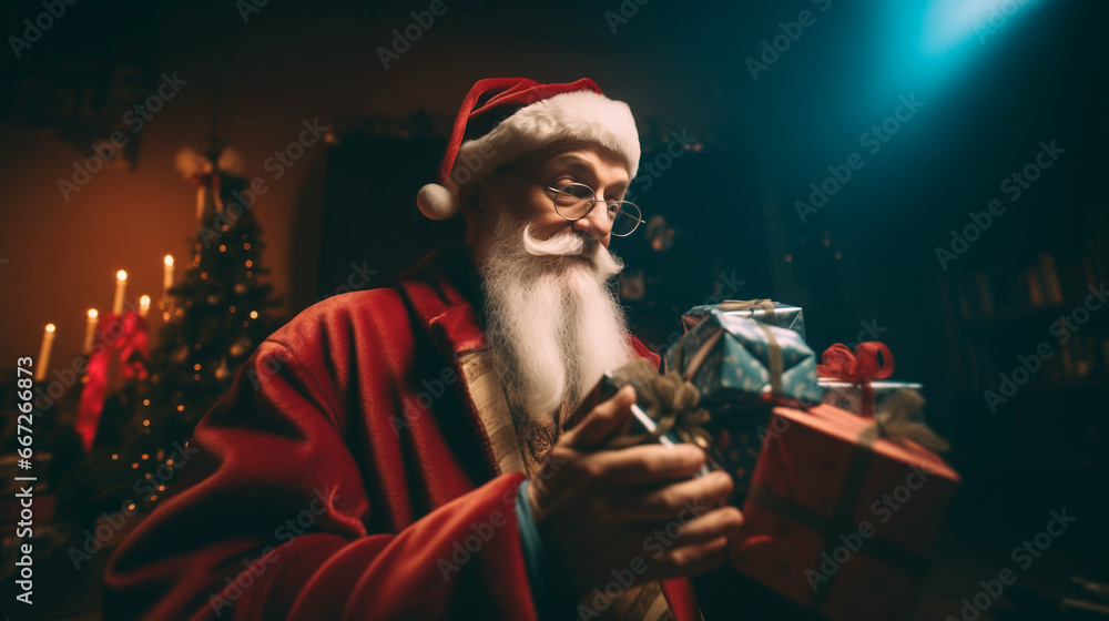 Santa Claus holding gifts on his hands for christmas eve Santa Claus holding gifts on his hands for christmas eve