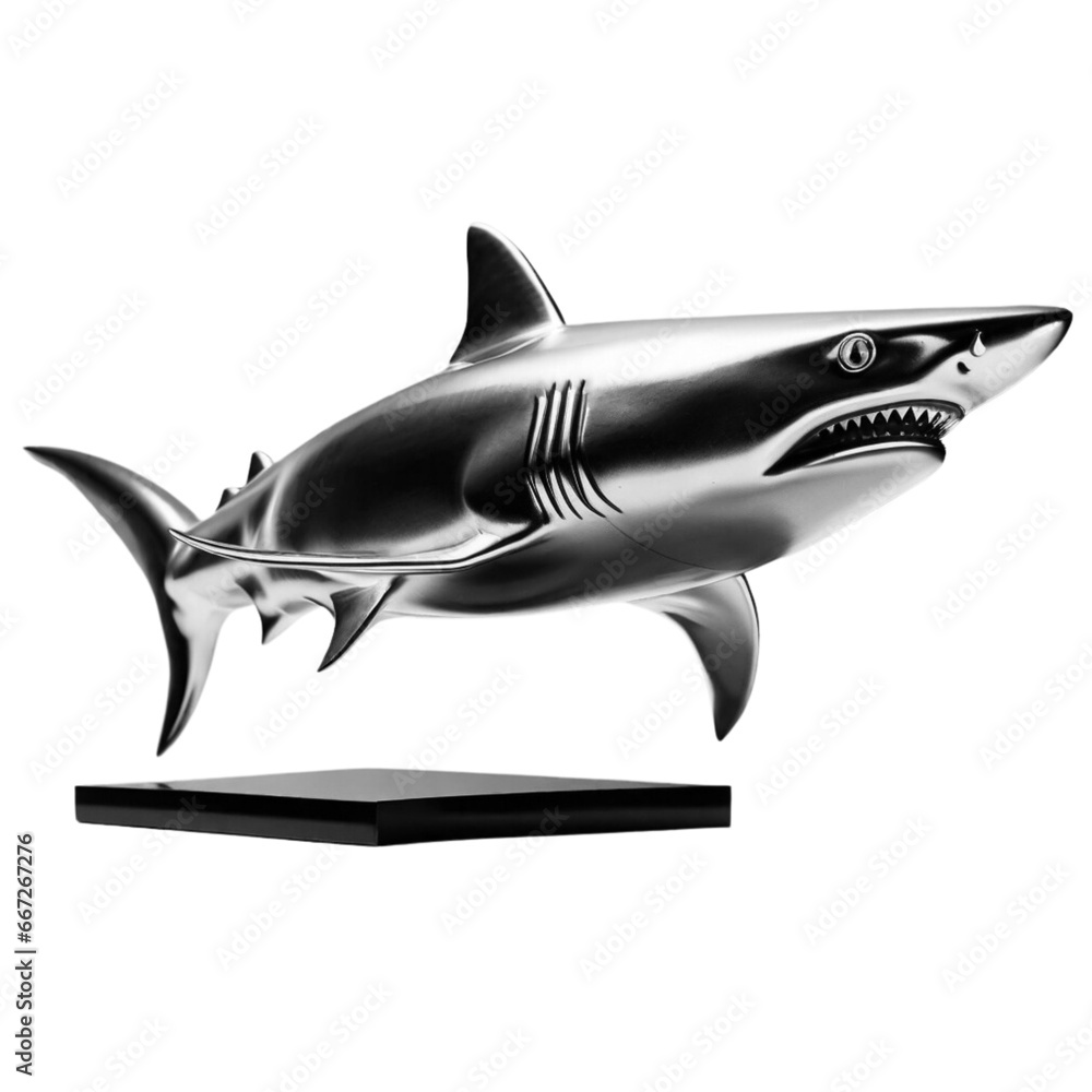 Fototapeta premium Statue - silver shark statue isolated on transparent background