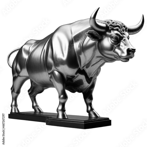 Statue - silver strong bull statue isolated on transparent background (2)