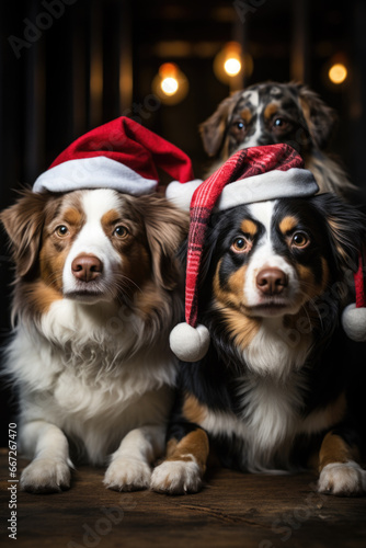 Hunde mit Weihnachtsmütze