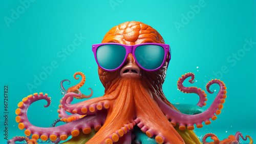 funny octopus with a sunglasses