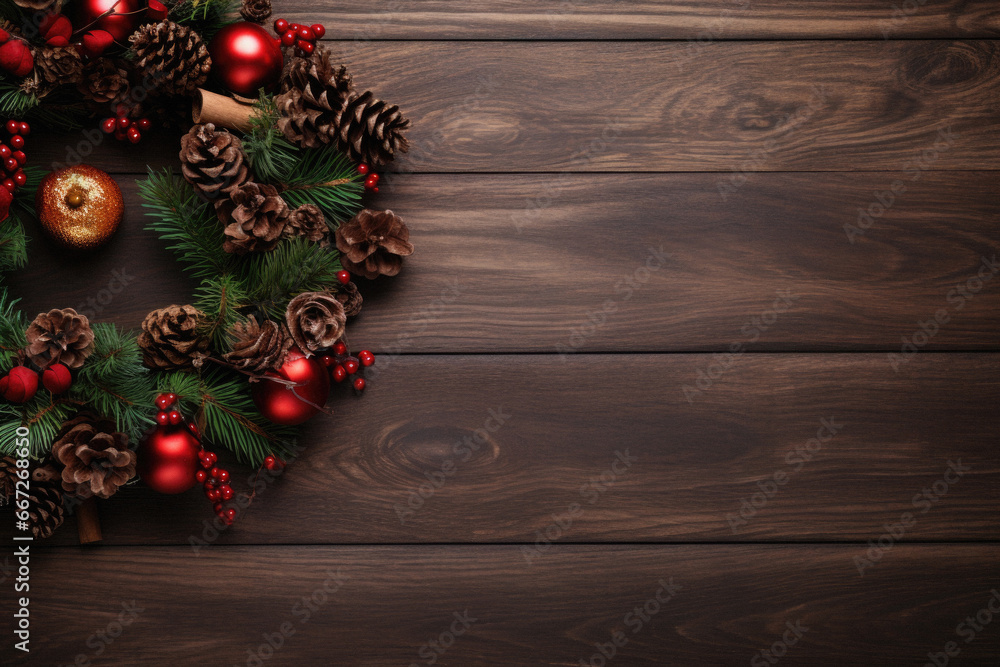 Christmas background with fir branches and berries on wooden table. Christmas background with fir branches and berries on wooden table.