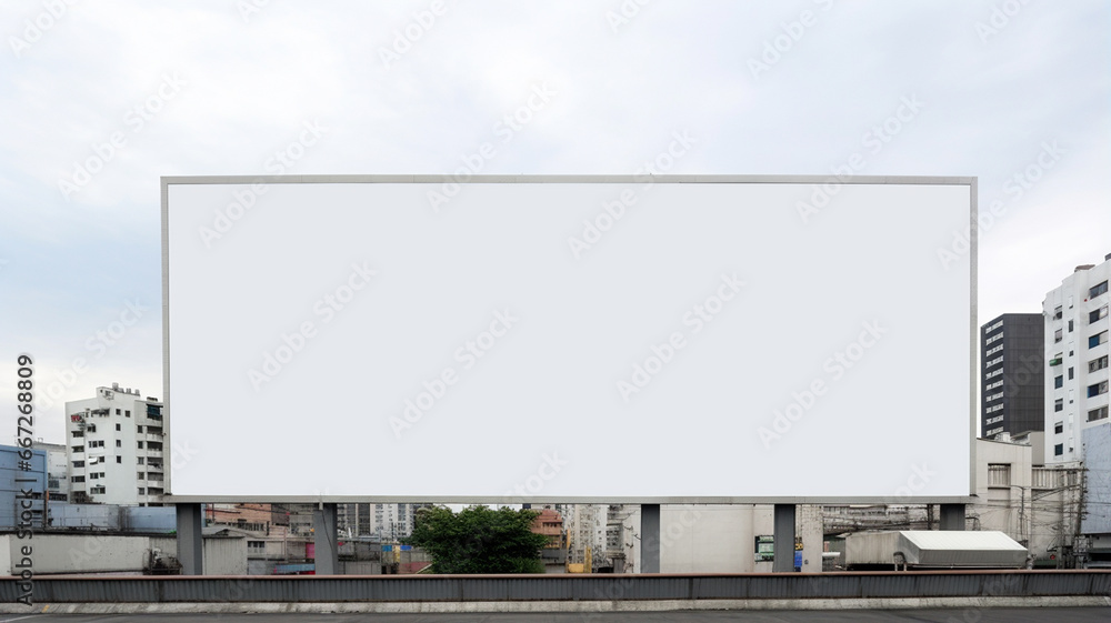 blank white road billboard with bangkok cityscape background