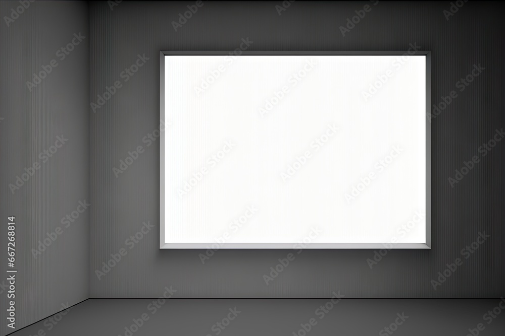 White poster on the wall in a dark room White poster on the wall in a dark room