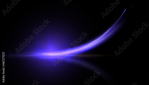 Glowing neon wave, abstract vector illustration of purple light effect on black background.