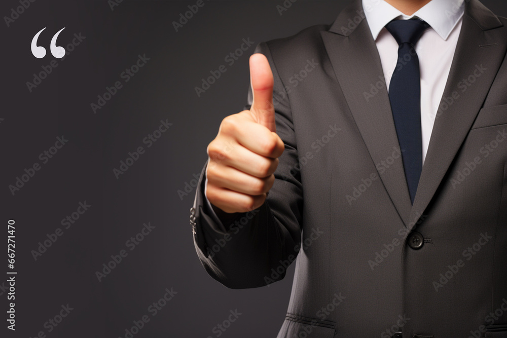 businessman showing thumbs up in a copy space background, Testimonial review banner, positive business quote, mental health day concept, Businessman in a suit gives the client satisfaction thumbs up businessman showing thumbs up in a copy space background, Testimonial review banner, positive business quote, mental health day concept, Businessman in a suit gives the client satisfaction thumbs up