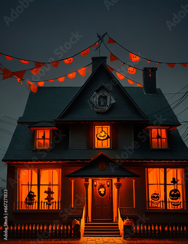 halloween house with pumpkin, horror house,  fear house