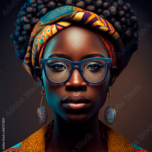 Obraz na płótnie African woman with sunglasses, advertisement style, hyperrealistic w salonie