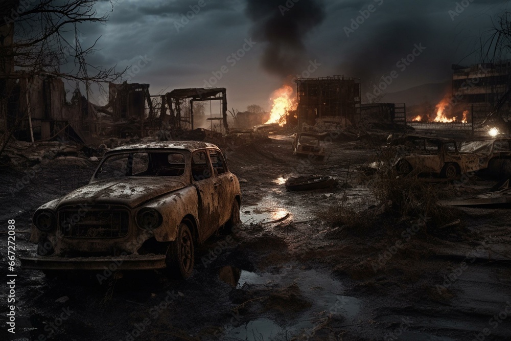 Post-apocalyptic scene reflecting the aftermath of war with artistic inspiration. Generative AI