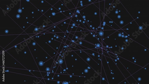 A mesmerizing snowflake like pattern emerges from a network of connected blue dots on a dark background, creating a captivating visual spectacle photo