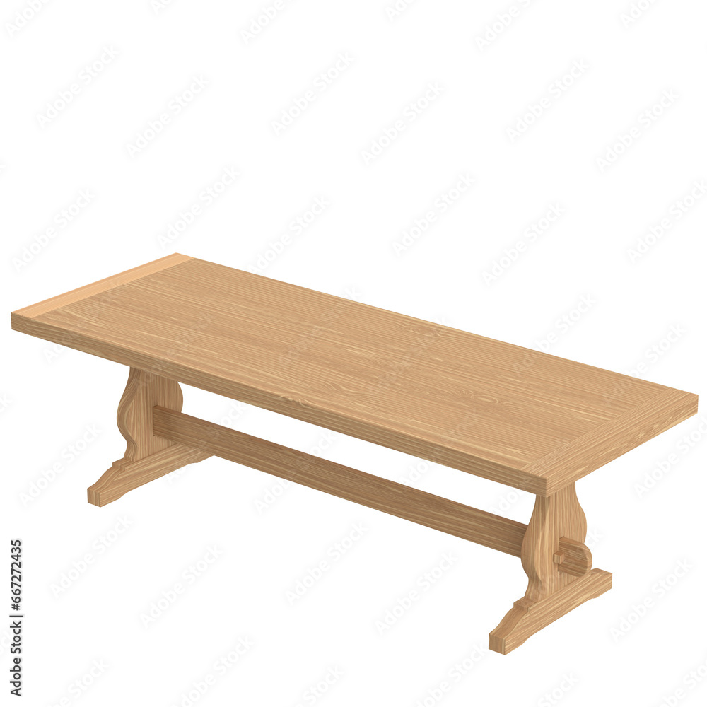3D rendering illustration of a long wooden table 3D rendering illustration of a long wooden table