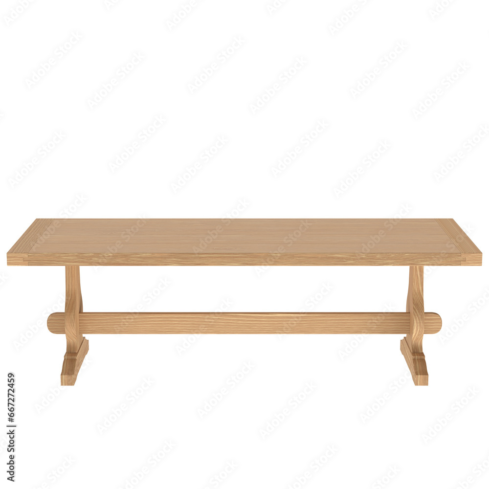 3D rendering illustration of a long wooden table 3D rendering illustration of a long wooden table