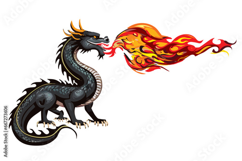 伝説上の生物, 炎を吐くドラゴン龍竜のベクターイラスト, 辰年, 年賀状素材, 白背景