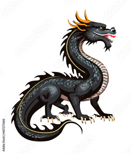 伝説上の生物ドラゴン龍 ,竜のベクターイラスト　辰年　年賀状素材白背景 © globeds