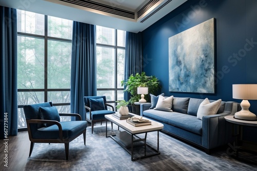 A pristine room with a cool blue aesthetic and a sleek  contemporary design  perfect for consultations. Generative AI