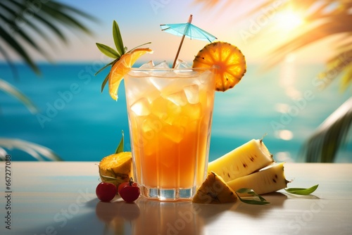 Refreshing drink with a tropical vibe. Generative AI