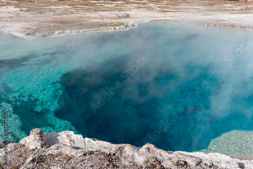 Brilliant blue thermal pool in Yellowstone National Park