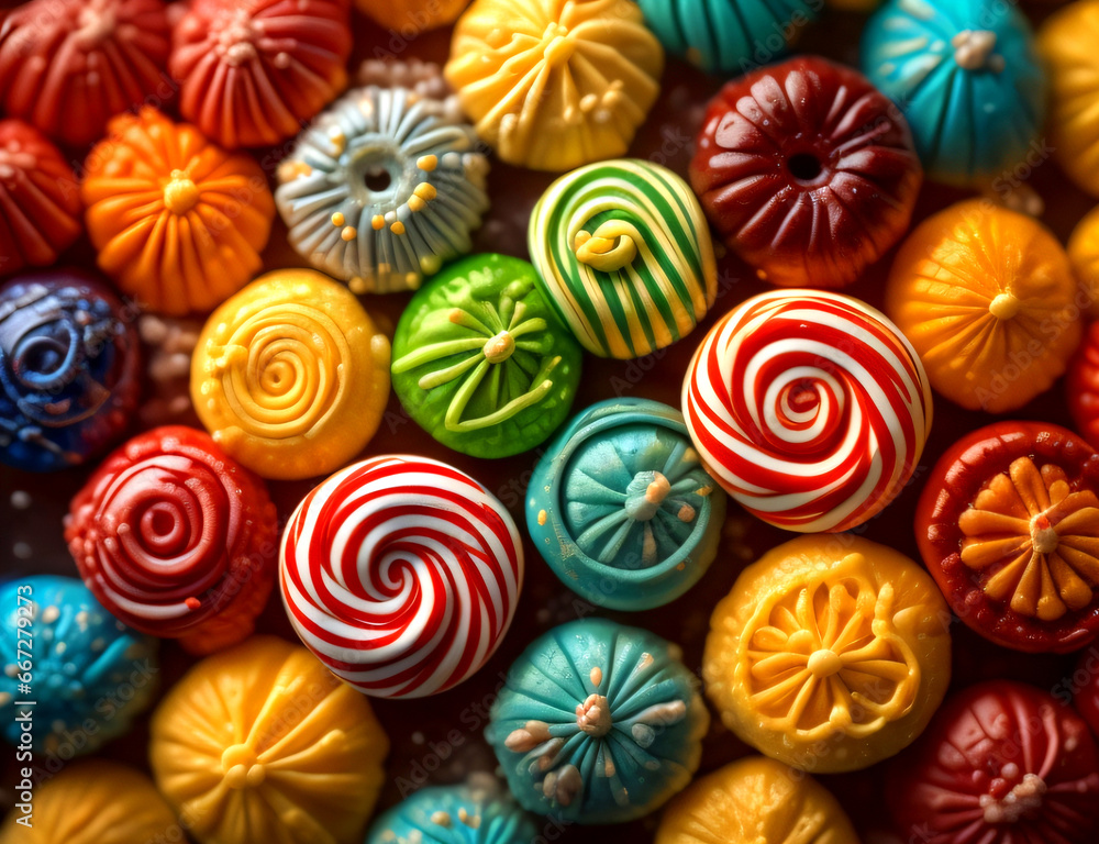 Close-up of Sweets multi colored candies on a dark color background. Close-up of Sweets multi colored candies on a dark color background.