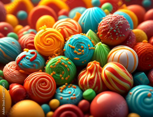 Close-up of Sweets multi colored candies on a dark color background.