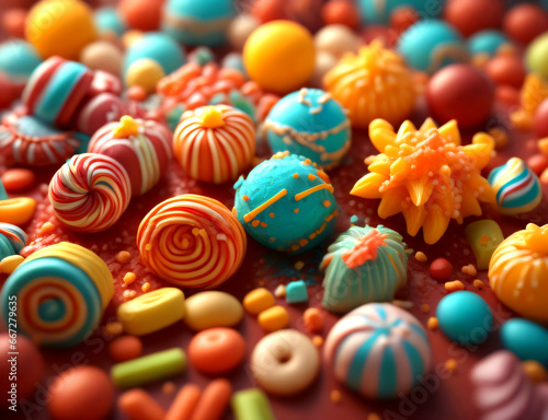 Close-up of Sweets multi colored candies on a dark color background.