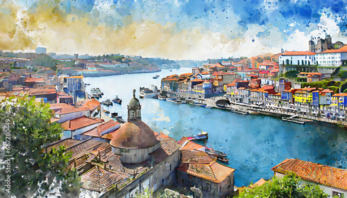 illustration of beautiful view of the city of porto portugal