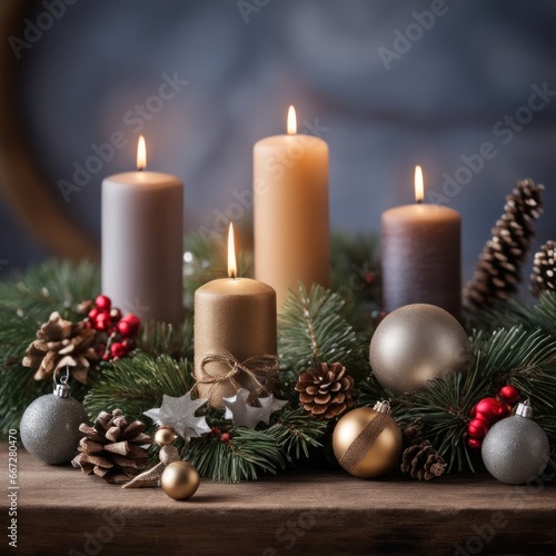 Home is decorated with Christmas ornaments  and gift boxes  as well as a light decoration with candles.