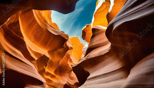low angle view of sandstone rock formations in antelope canyon arizona
