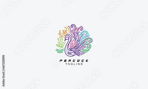 Peacock vector, logo, icon, illustration, miniamlistic design