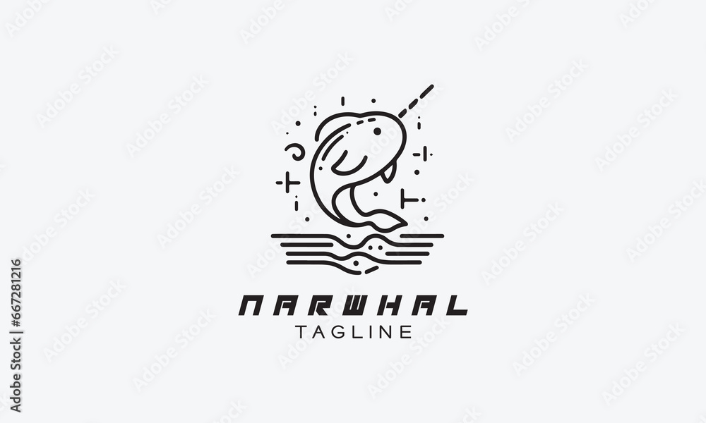 Narwhal vector logo icon illustration minimalistic design
