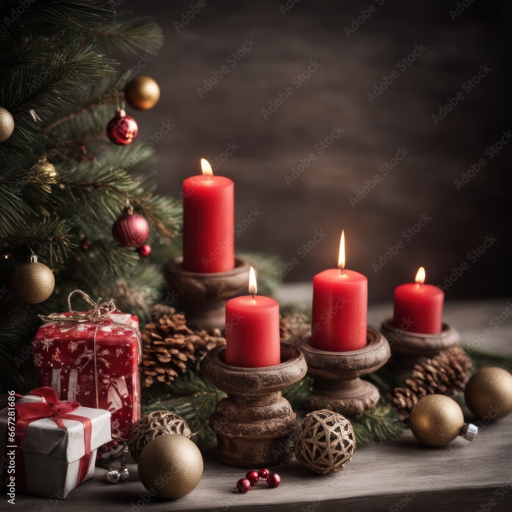Home is decorated with Christmas ornaments, and gift boxes, as well as a light decoration with candles. Home is decorated with Christmas ornaments, and gift boxes, as well as a light decoration with candles.